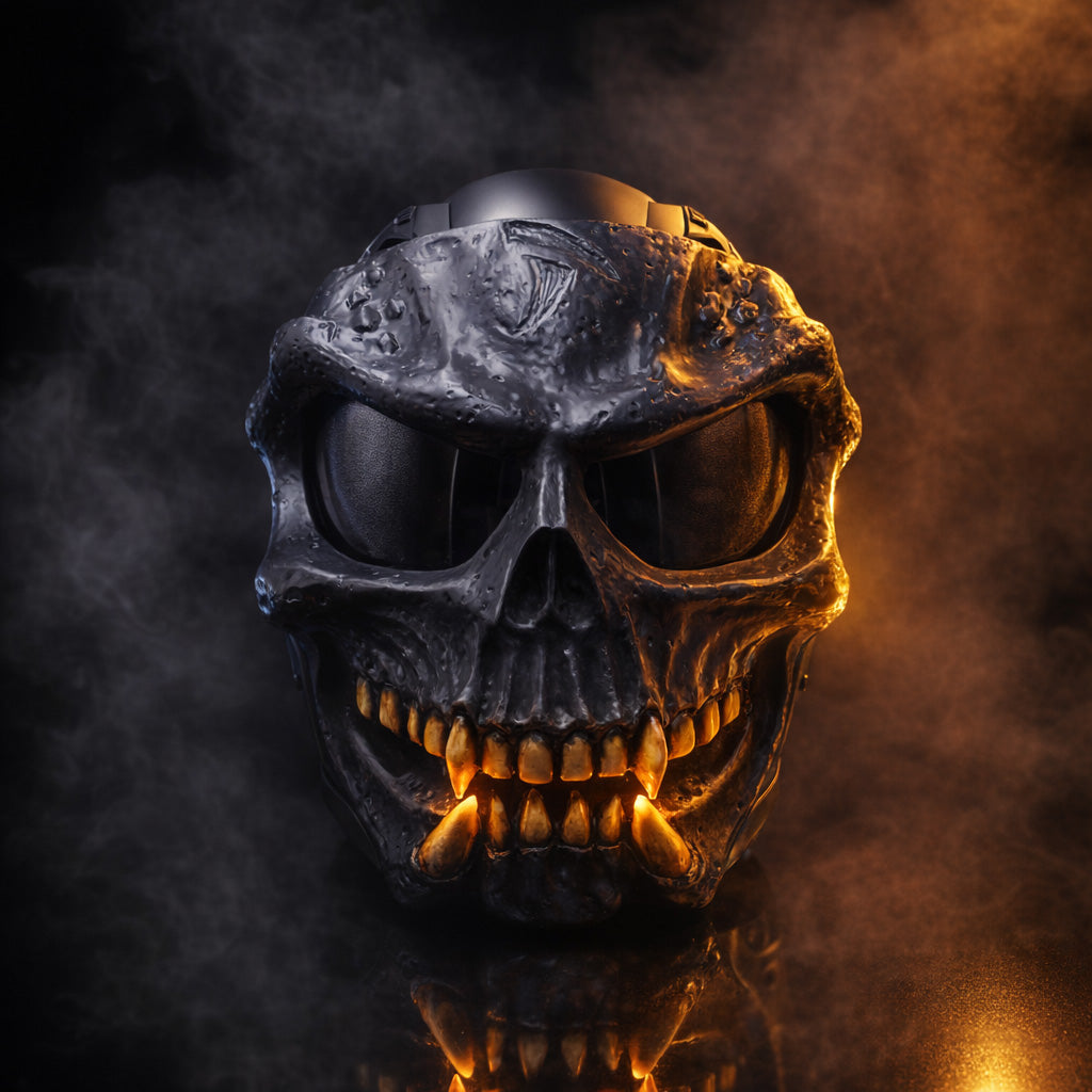 Black Predator Skull Motorcycle Helmet | Handmade Airbrushed Fiberglass