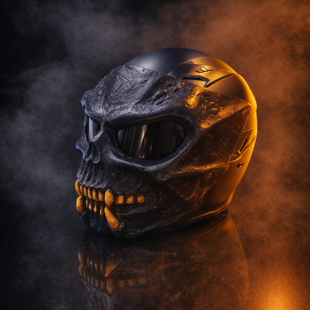 Black Predator Skull Motorcycle Helmet | Handmade Airbrushed Fiberglass