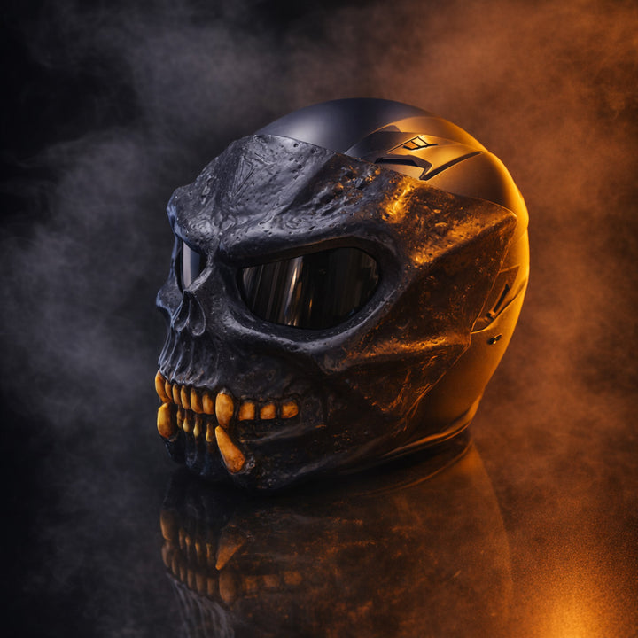 Black Predator Skull Motorcycle Helmet | Handmade Airbrushed Fiberglass