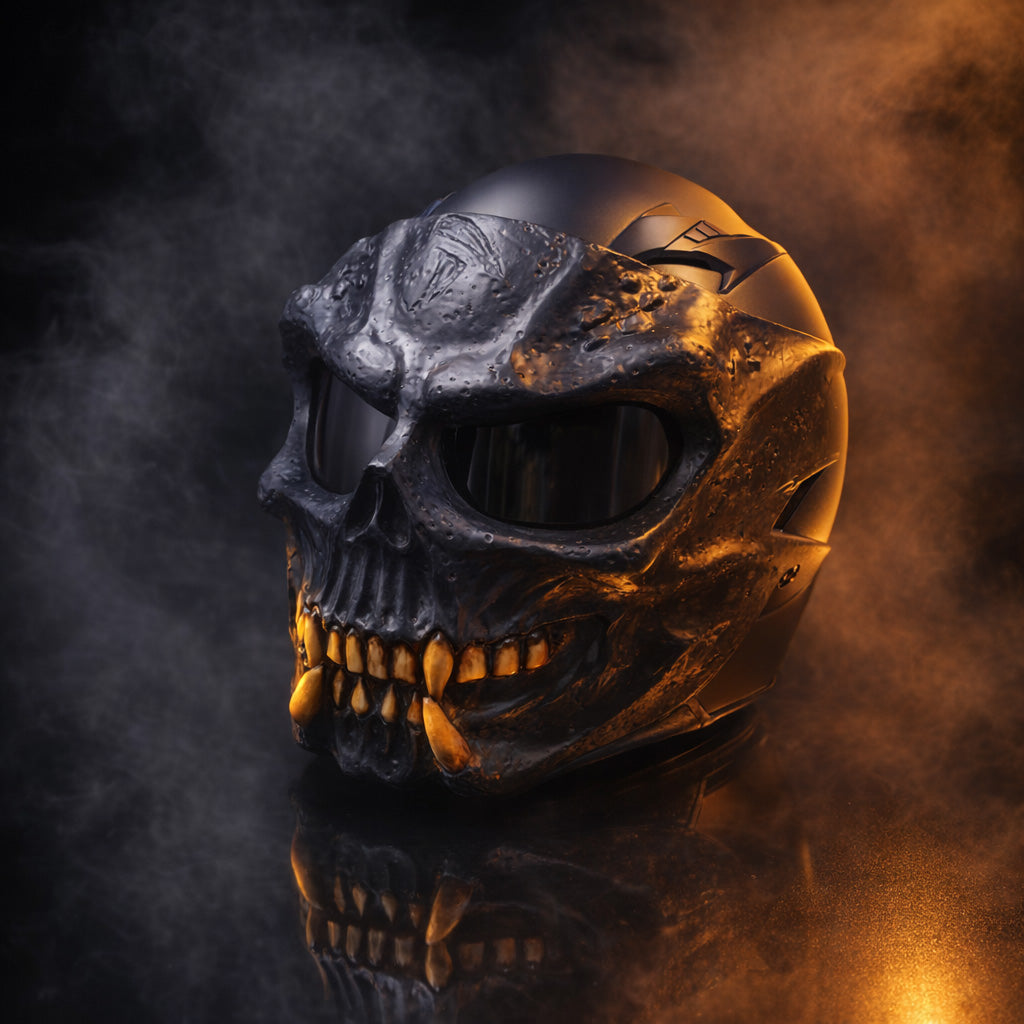 Black Predator Skull Motorcycle Helmet | Handmade Airbrushed Fiberglass