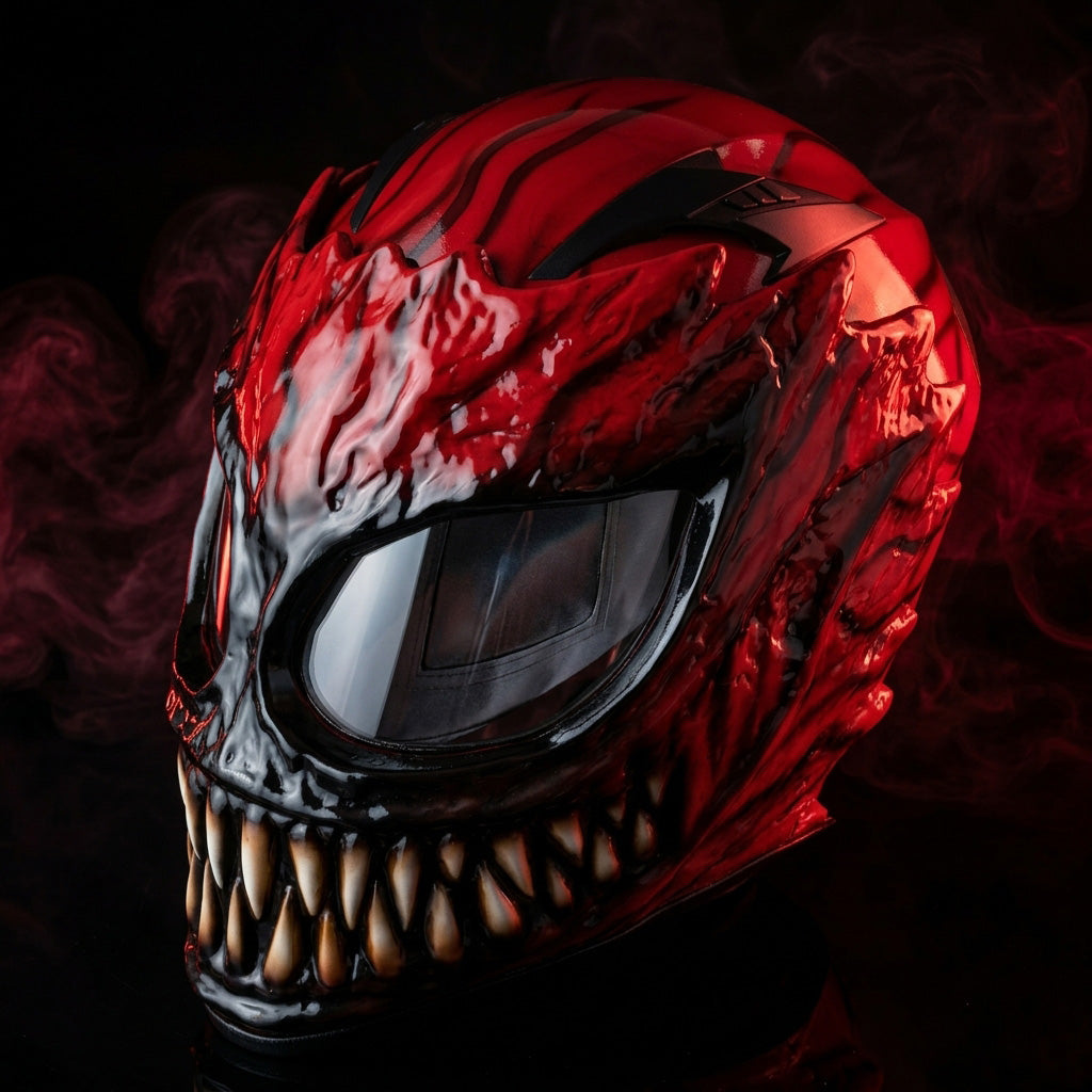 Inspired Custom Carnage Venom Motorcycle Helmet ( Red Venom helmet ) – skull elite