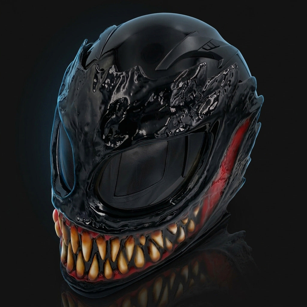 Inspired Custom Venom Motorcycle Helmet | Custom Hand-Painted Symbiote Graphic Helmet